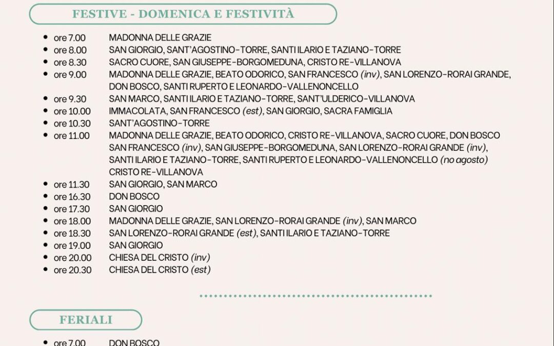 Orari Sante Messe nel Pordenonense