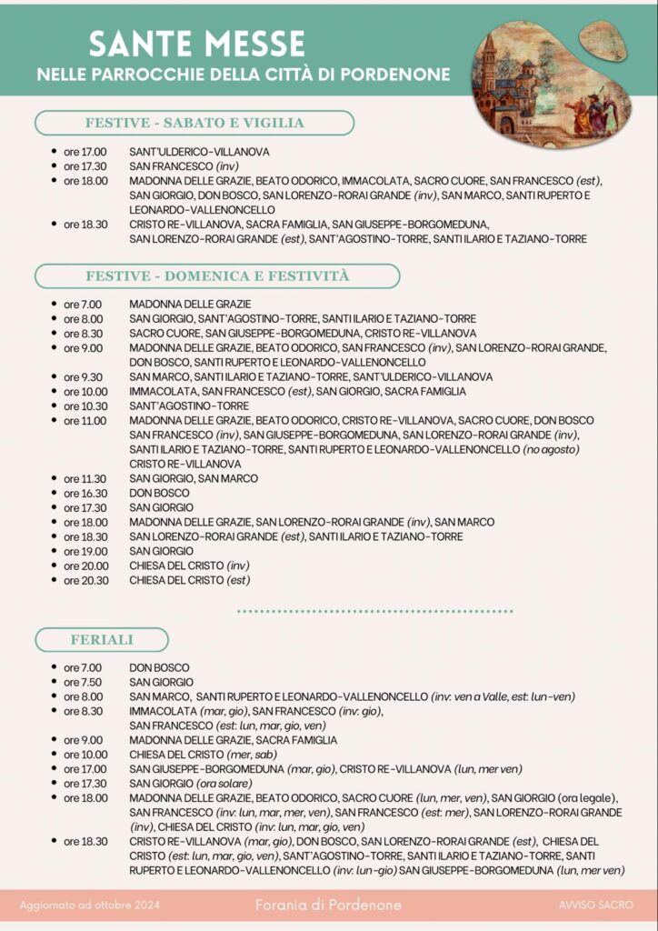 Orari Sante Messe nel Pordenonense