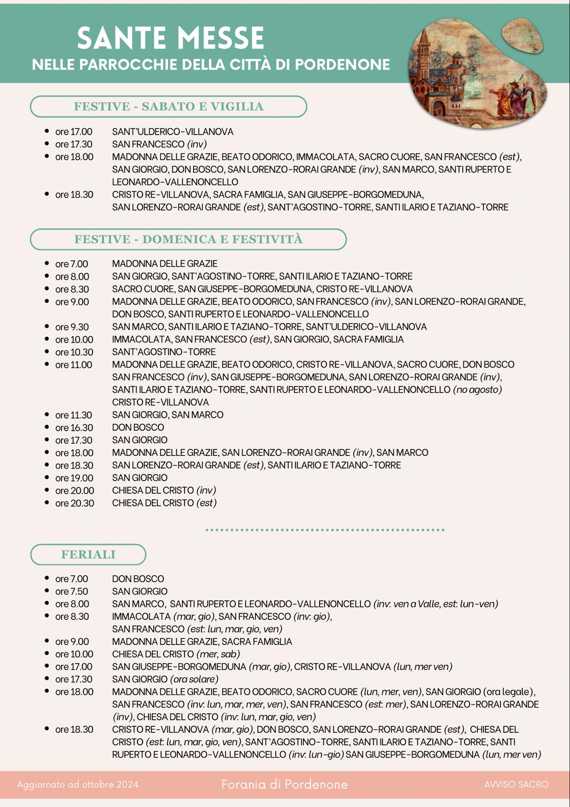 Orari Sante Messe nel Pordenonense